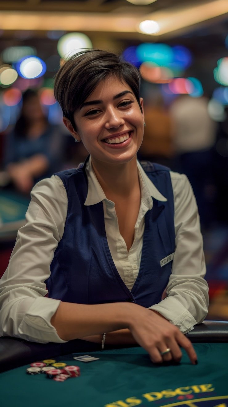 Live roulette wheel with betting layout and dealer managing the table